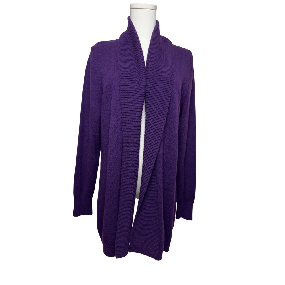 LL Bean Womens XL Petite Purple 100% Cashmere Open Front‎ Shawl Cardigan 290993